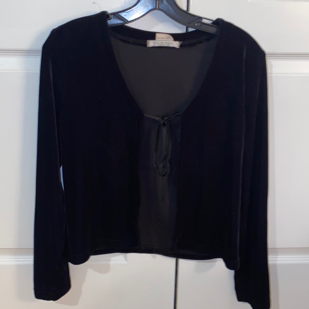 LA BELLE black faux velvet cardigan